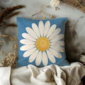 White Daisy Pillow Cover | Blue Floral Art | Minimalist Decor