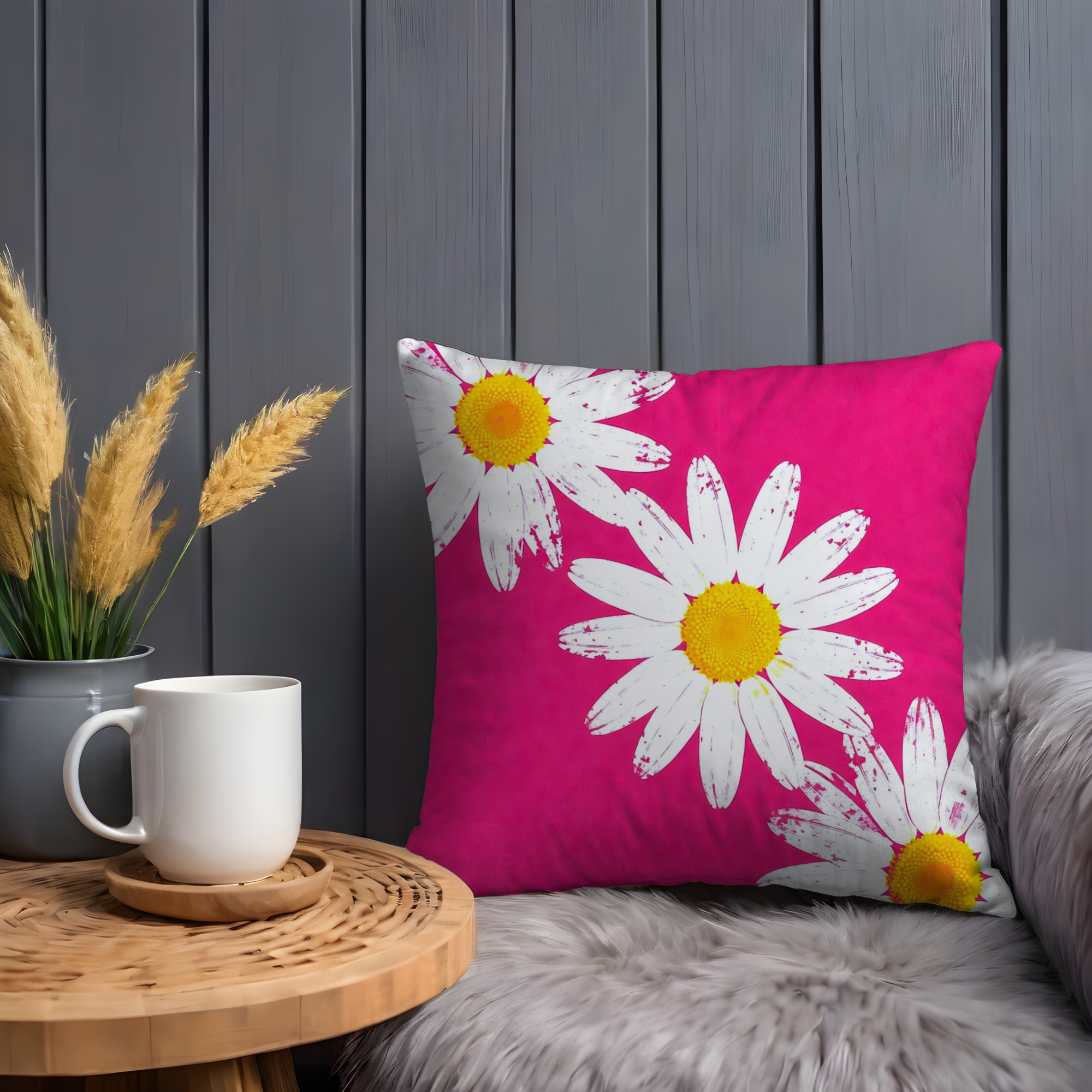 Pink Daisy Pillow Cover | Bold Floral Art | Cheerful Nature Decor