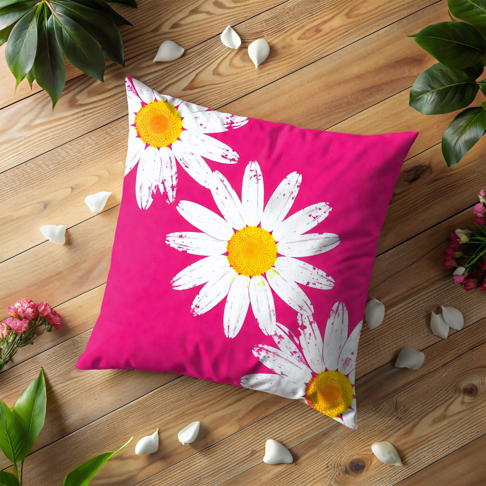 Pink Daisy Pillow Cover | Bold Floral Art | Cheerful Nature Decor