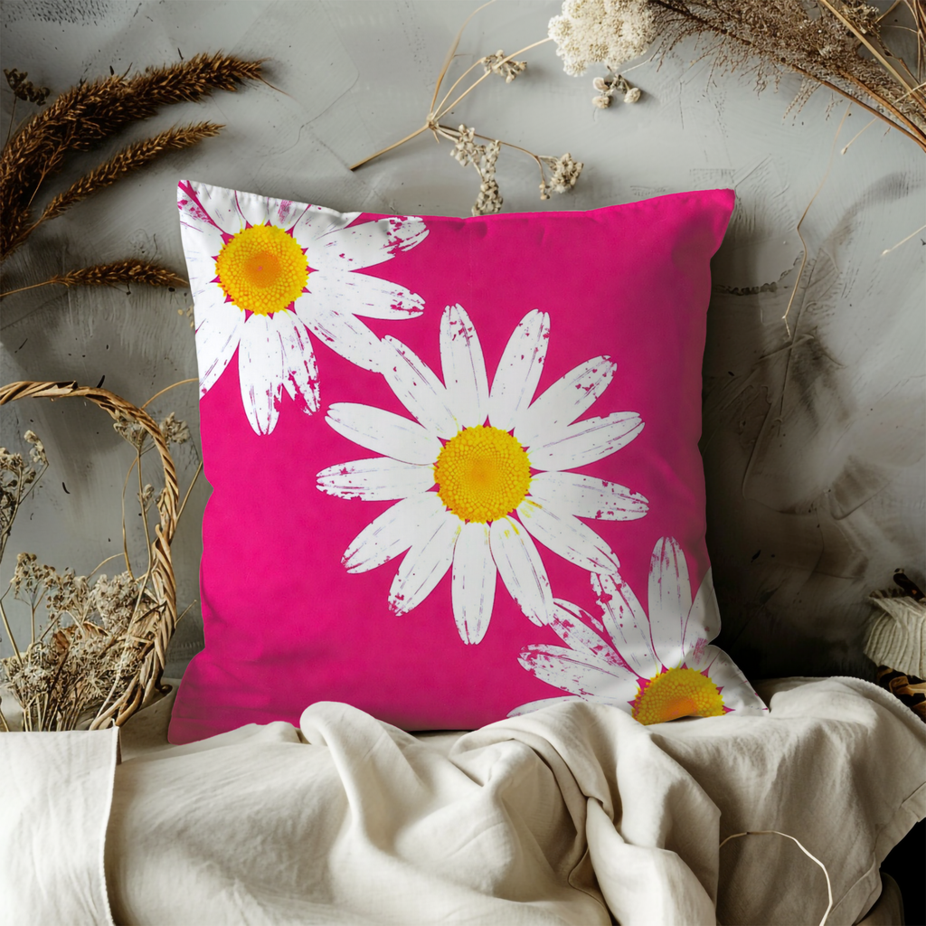 Pink Daisy Pillow Cover | Bold Floral Art | Cheerful Nature Decor