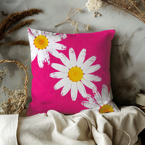 Pink Daisy Pillow Cover – Bold Floral Art | Cheerful Nature Decor