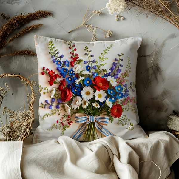 Wildflower Bouquet Pillow Cover – Colorful Floral Art | Cottagecore Decor
