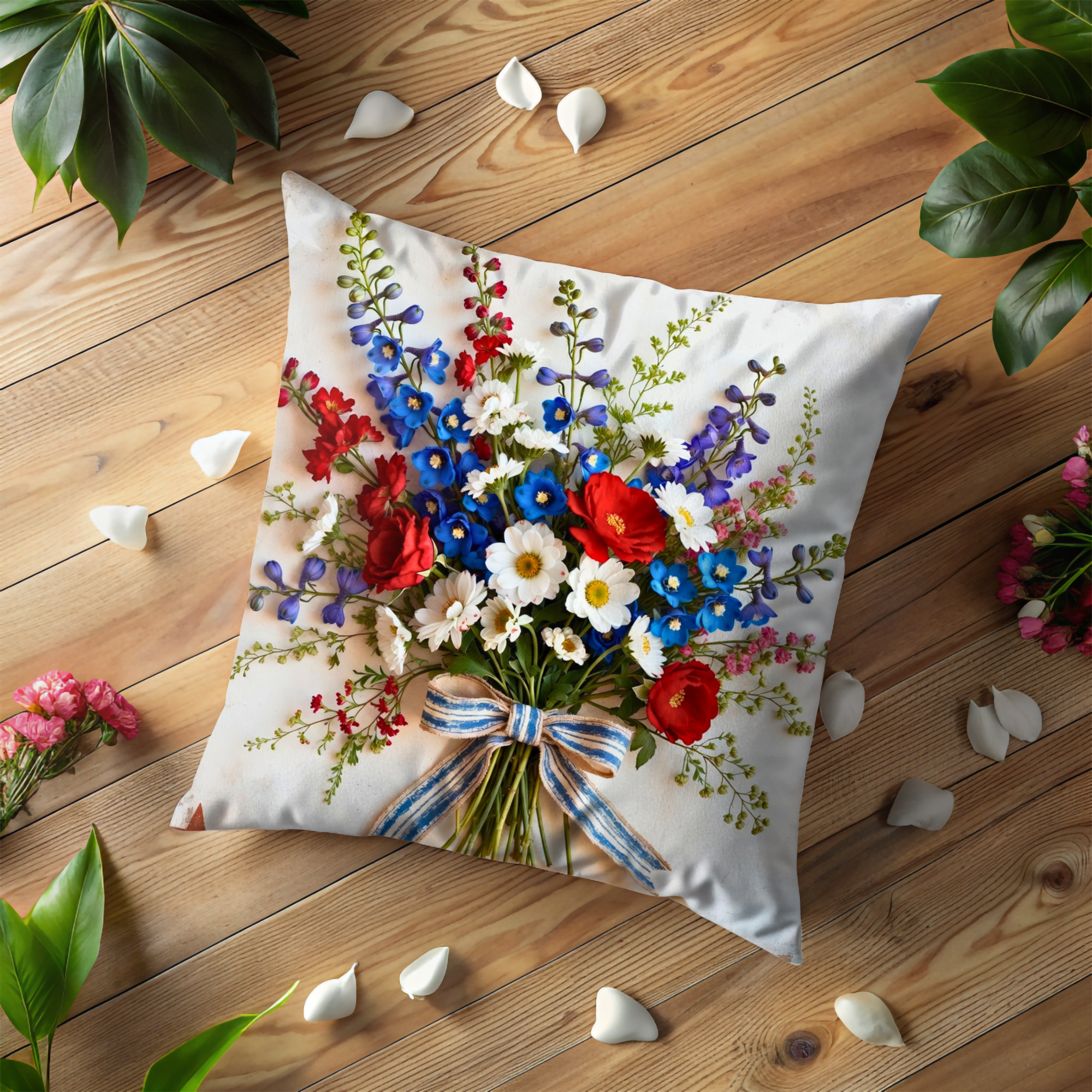 Wildflower Bouquet Pillow Cover | Colorful Floral Art | Cottagecore Decor