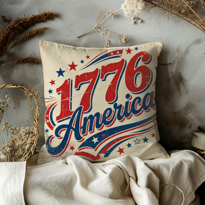 1776 America Pillow Cover – Patriotic Vintage Art | Bold Decor