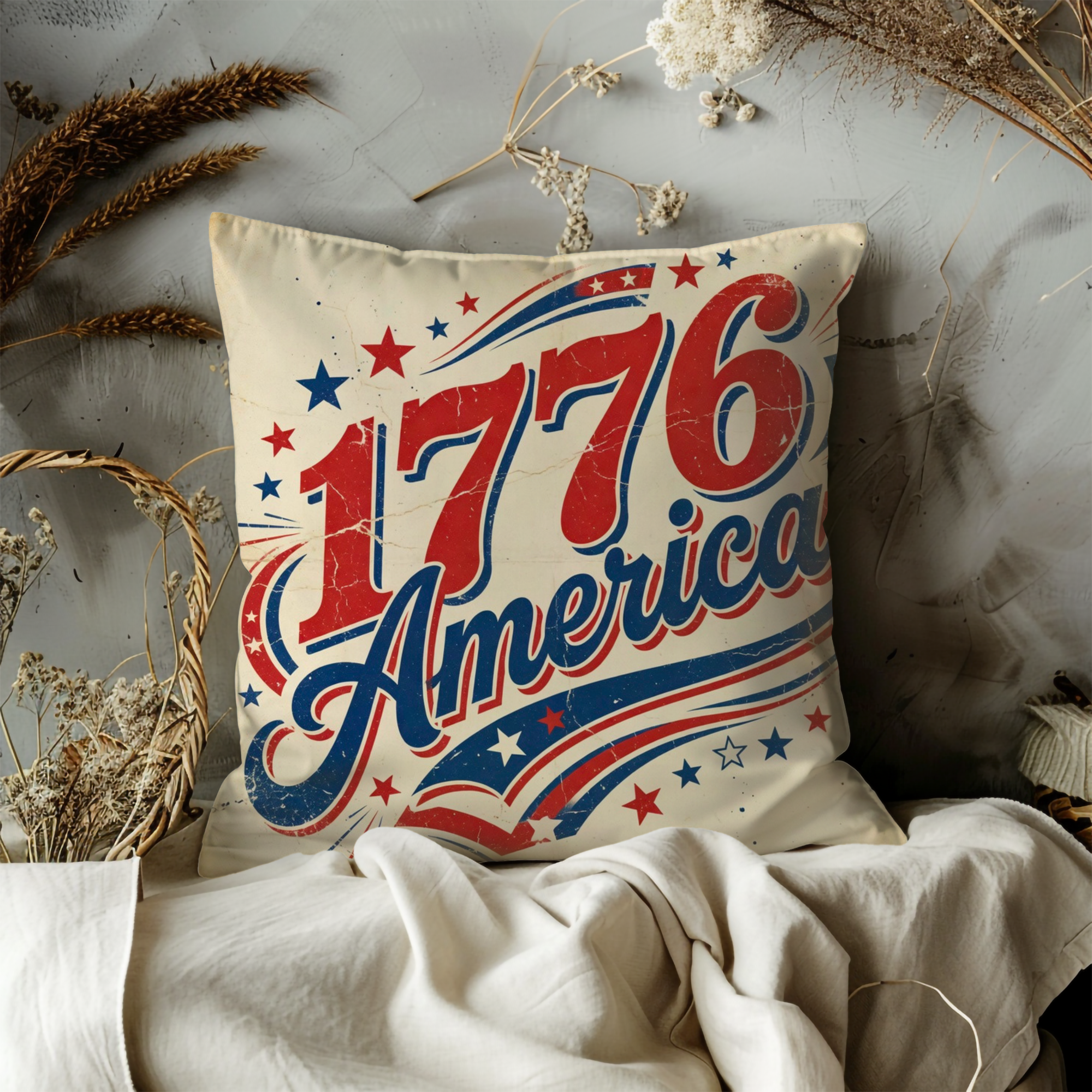 1776 America Pillow Cover – Patriotic Vintage Art | Bold Decor