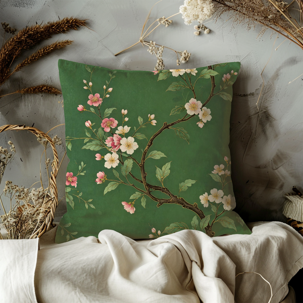 Chinoiserie Blossom Pillow Cover – Elegant Floral Art | Luxe Decor
