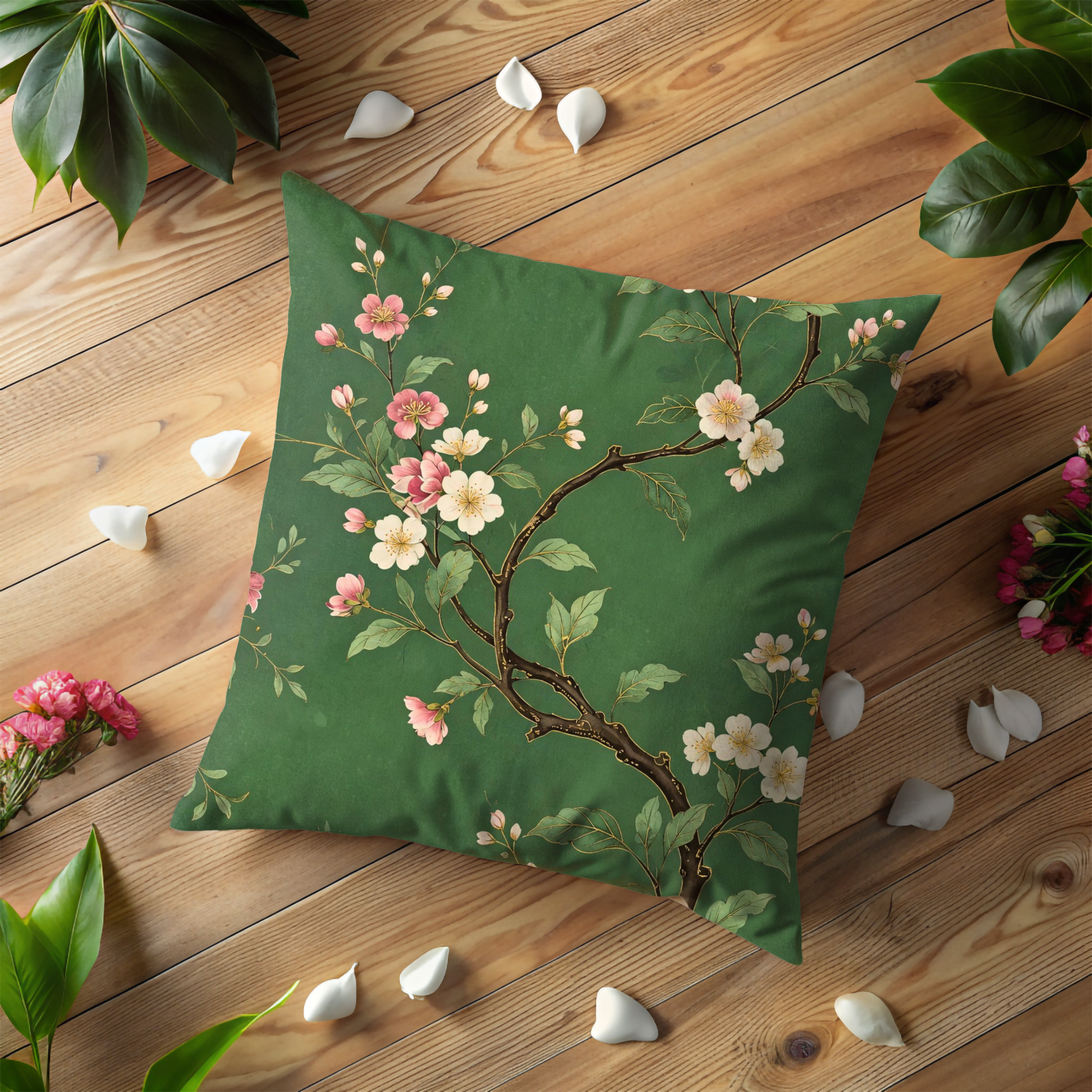 Chinoiserie Blossom Pillow Cover | Elegant Floral Art | Luxe Decor