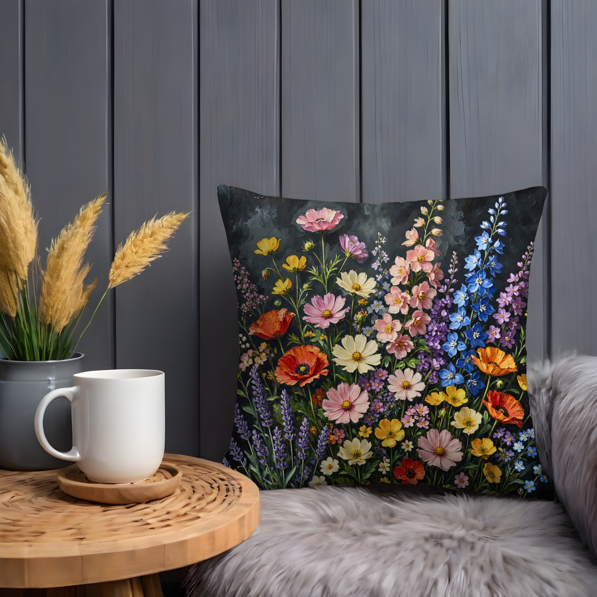 Vibrant Wildflower Bouquet Pillow Cover | Colorful Floral Art | Cottagecore Decor