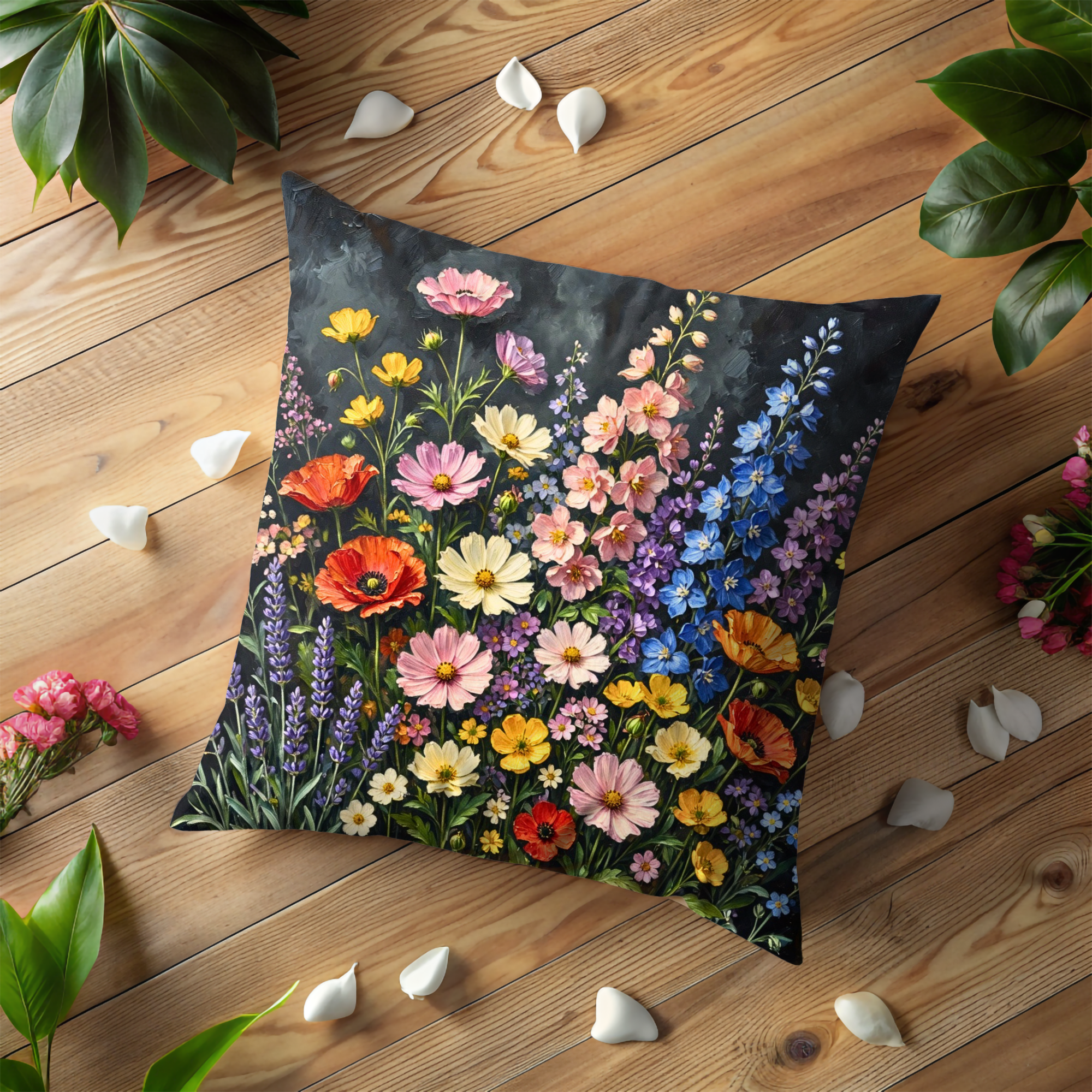 Vibrant Wildflower Bouquet Pillow Cover | Colorful Floral Art | Cottagecore Decor