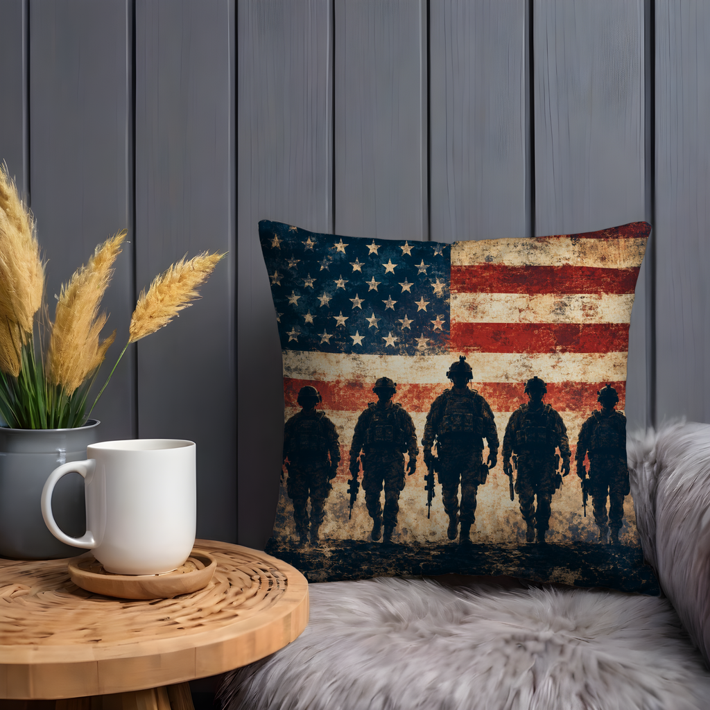 Patriotic Soldiers Pillow Cover | American Flag Art | Rustic Decor
