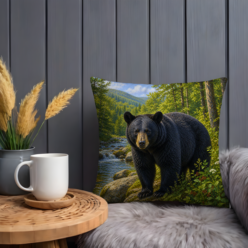 Majestic Black Bear Pillow Cover | Wildlife Forest Art | Nature Decor