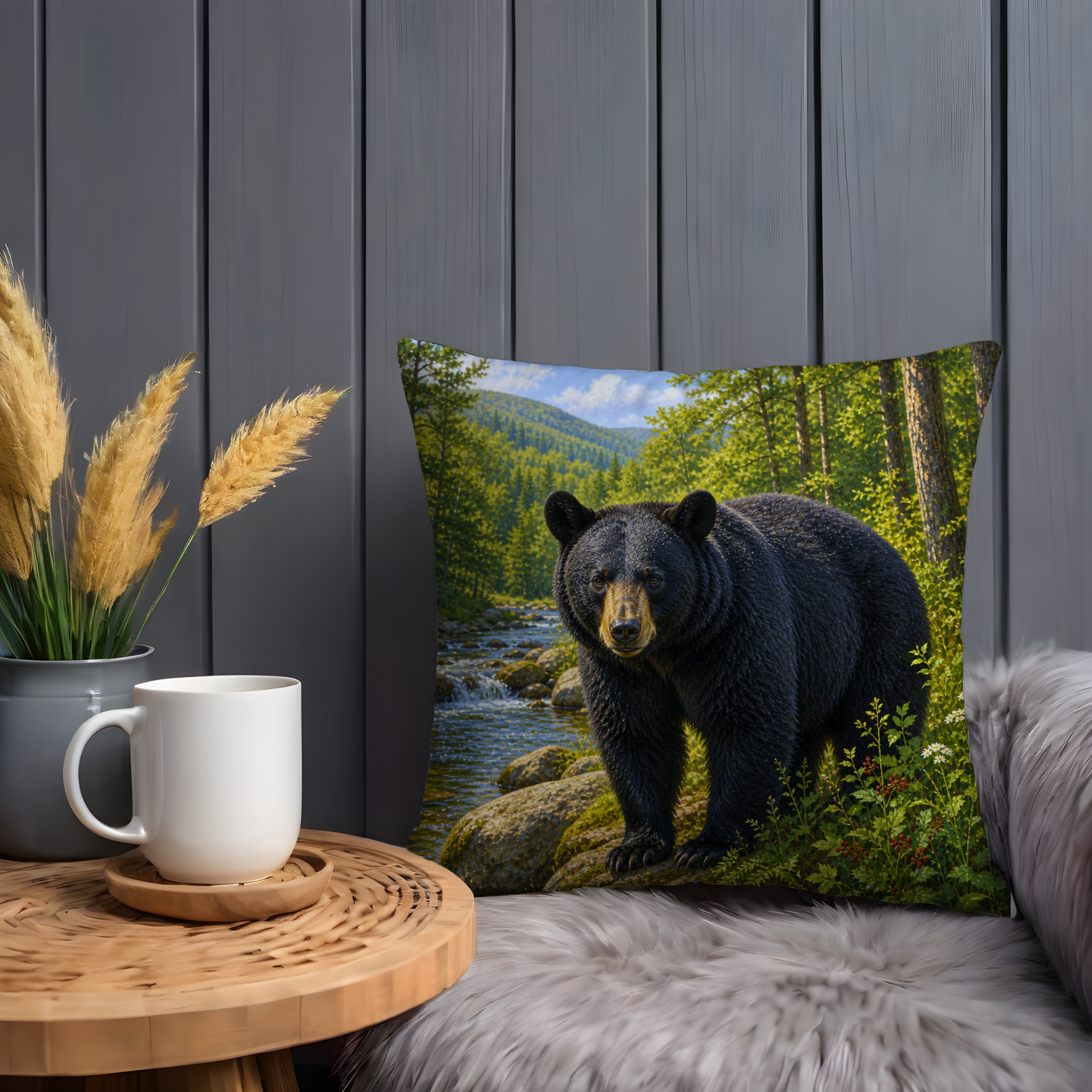 Majestic Black Bear Pillow Cover | Wildlife Forest Art | Nature Decor