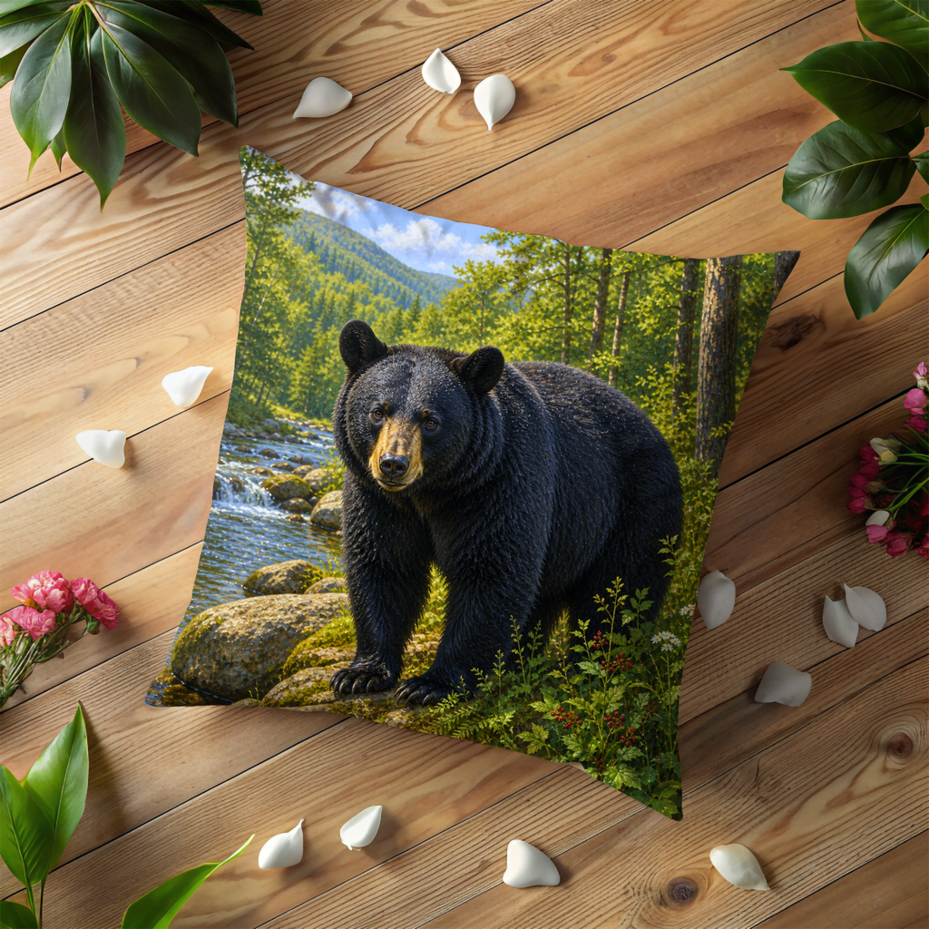 Majestic Black Bear Pillow Cover | Wildlife Forest Art | Nature Decor