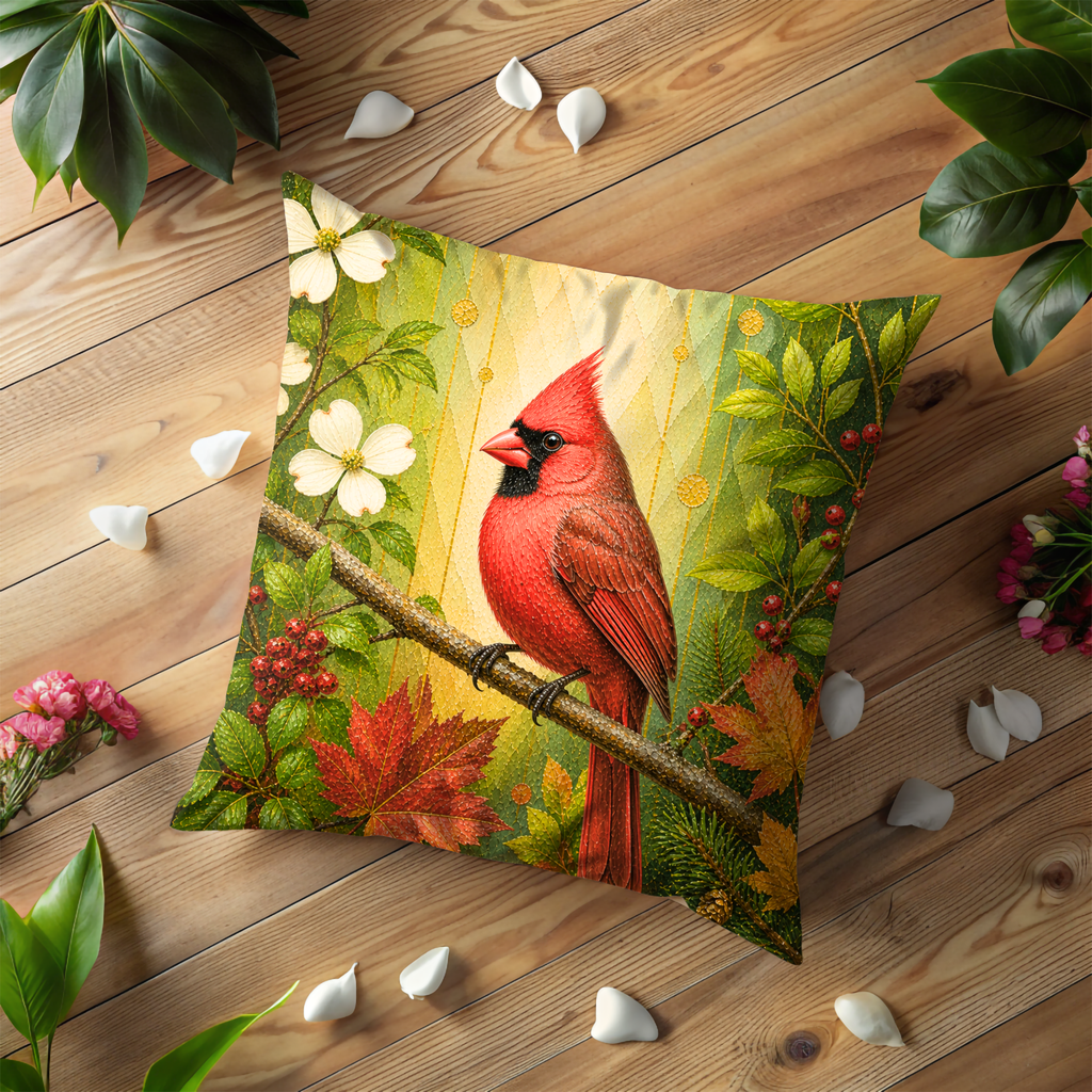 Red Cardinal Pillow Cover | Vibrant Bird Art | Elegant Nature Decor