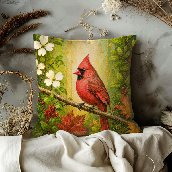 Red Cardinal Pillow Cover – Vibrant Bird Art | Elegant Nature Decor