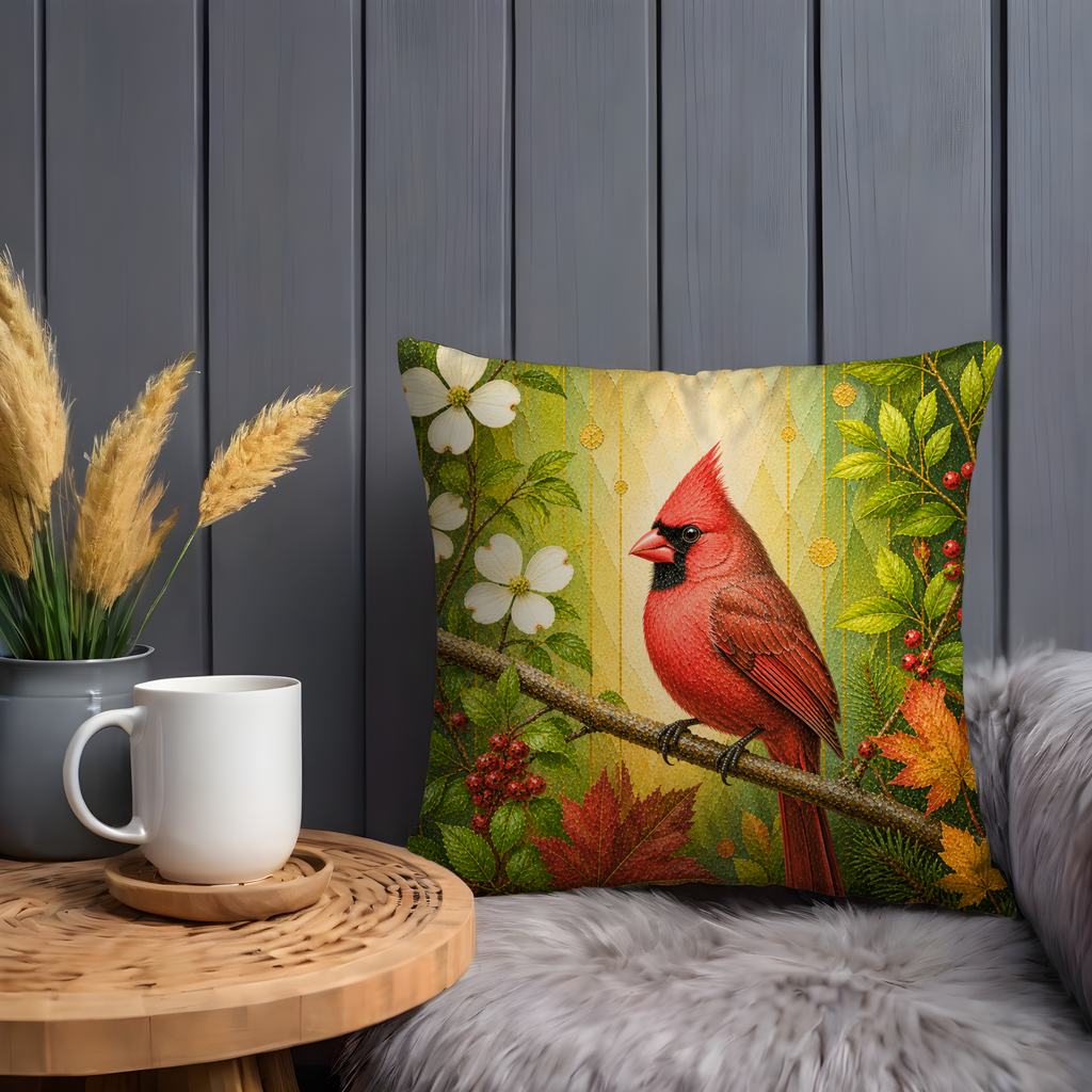 Red Cardinal Pillow Cover | Vibrant Bird Art | Elegant Nature Decor