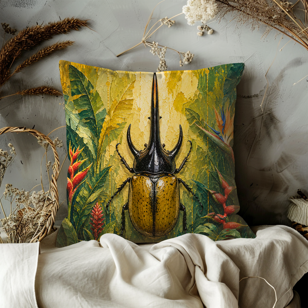 Tropical Beetle Pillow Cover | Exotic Insect Art | Nature Decor
