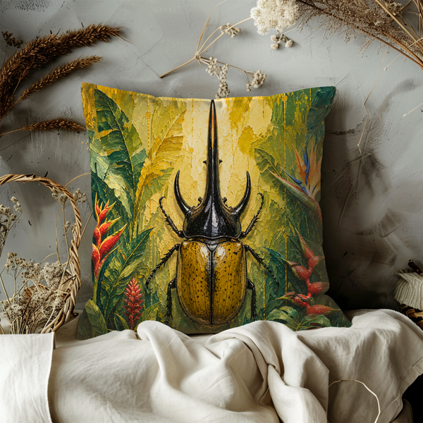 Tropical Beetle Pillow Cover – Exotic Insect Art | Nature Decor