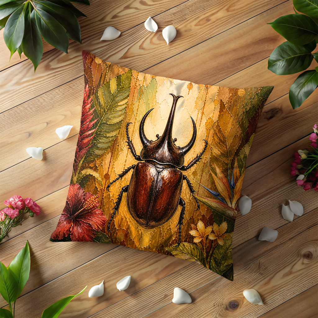 Rhinoceros Beetle Pillow Cover | Tropical Insect Art | Bold Nature Decor