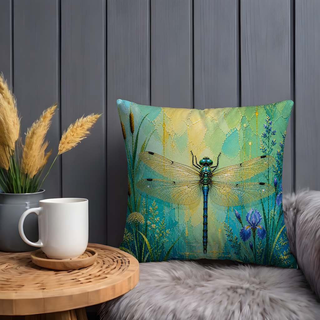 Dragonfly Pillow Cover | Teal Botanical Art | Nature Decor
