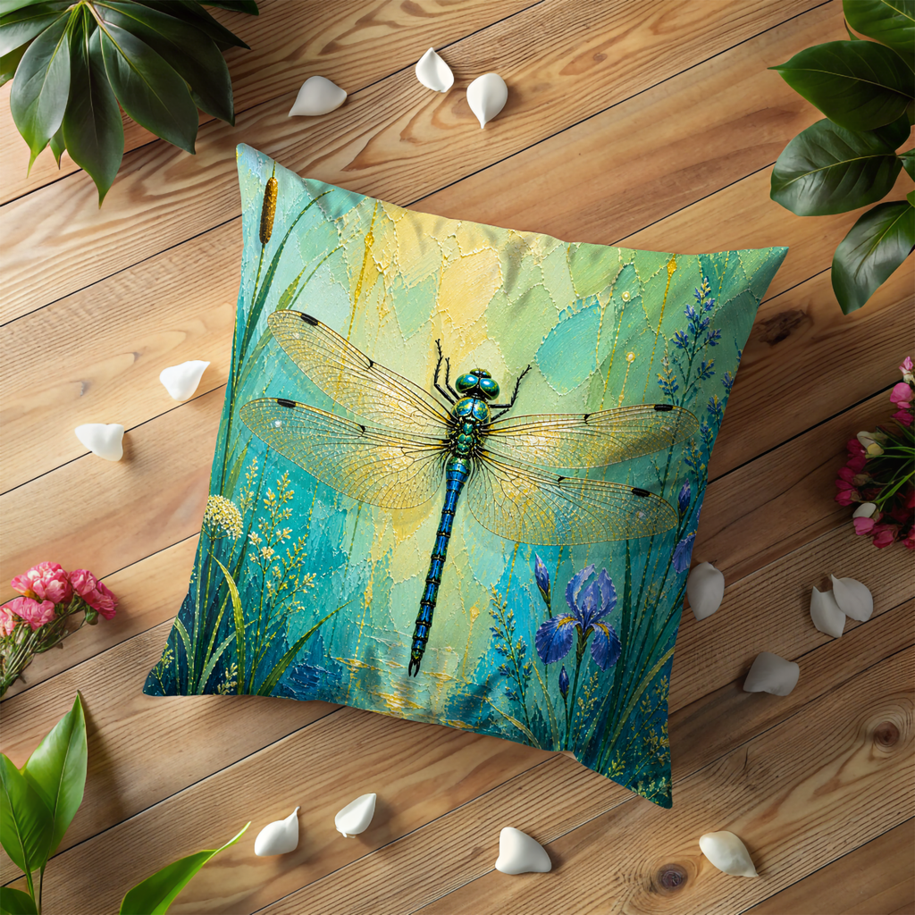 Dragonfly Pillow Cover | Teal Botanical Art | Nature Decor