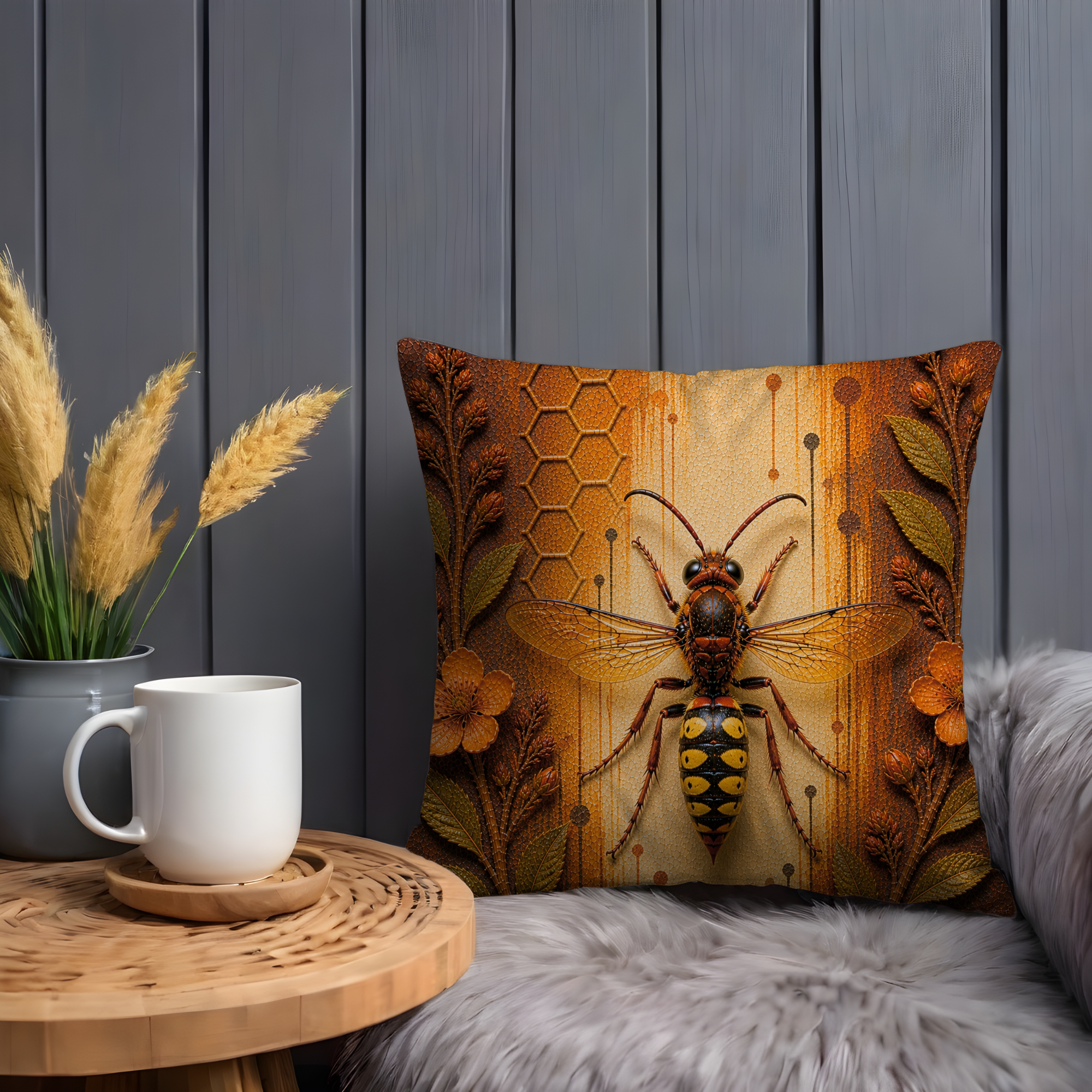 Wasp Insect Pillow Cover | Detailed Bug Art | Bold Nature Decor