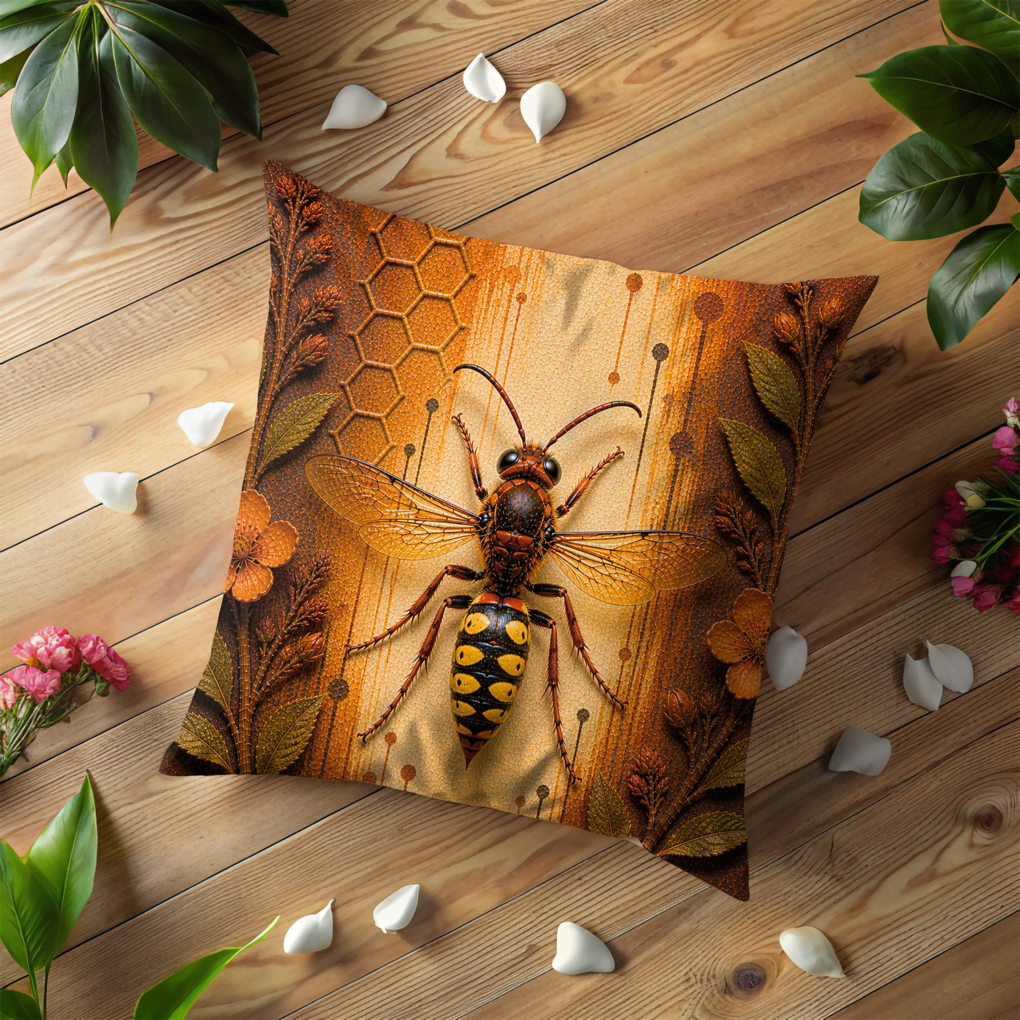 Wasp Insect Pillow Cover | Detailed Bug Art | Bold Nature Decor