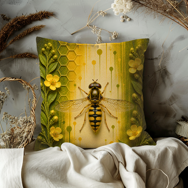 Wasp Pillow Cover – Yellow Black Insect Art | Nature Decor