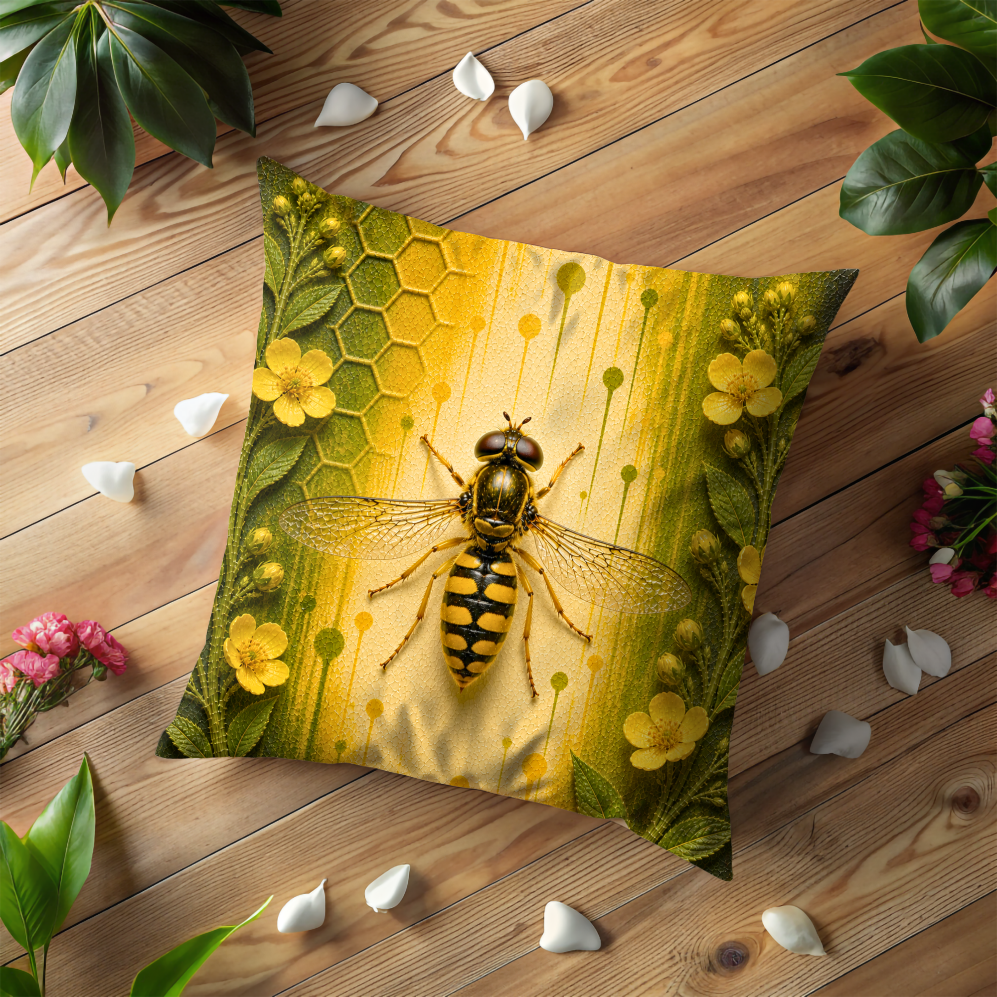Wasp Pillow Cover | Yellow Black Insect Art | Nature Decor
