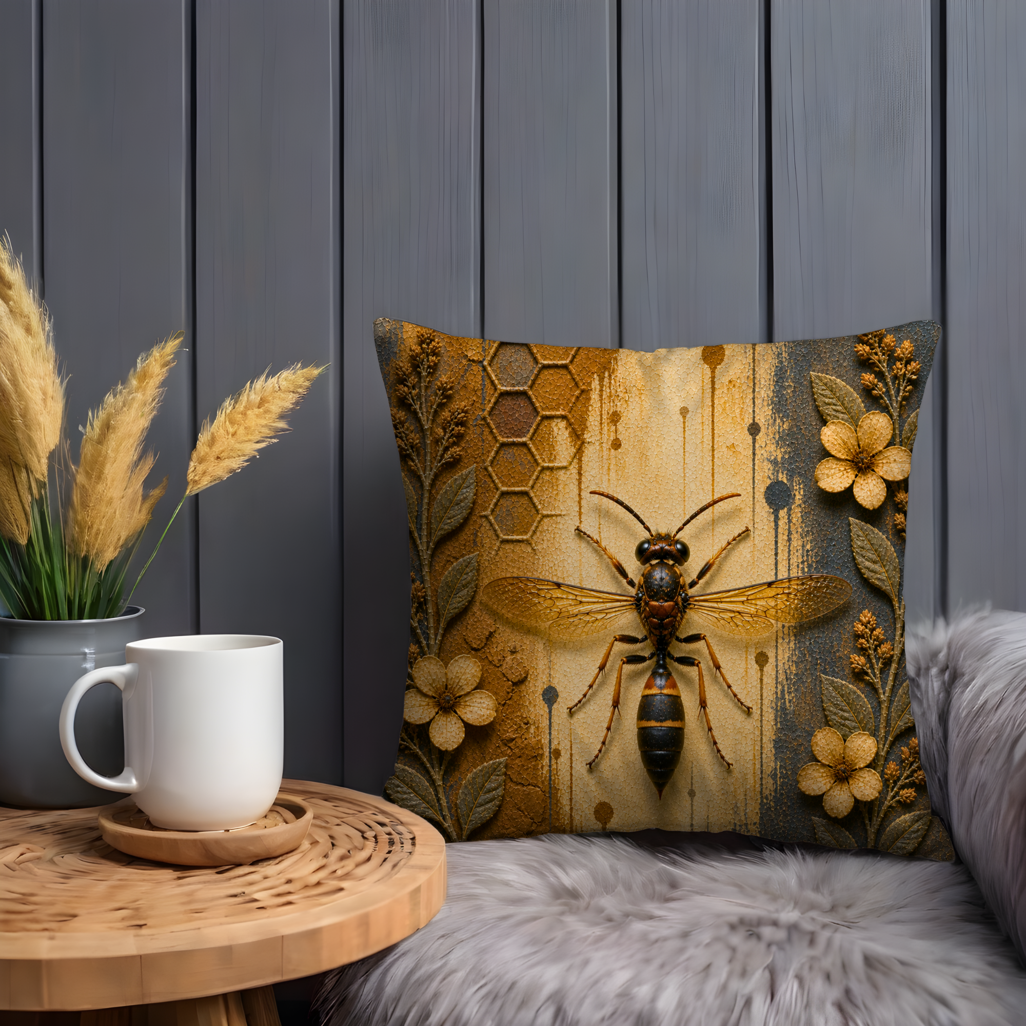 Wasp Insect Pillow Cover | Detailed Bug Art | Bold Nature Decor