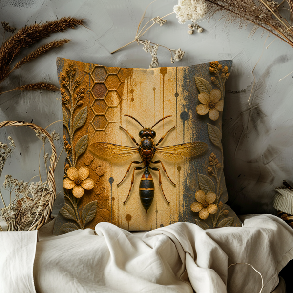 Wasp Insect Pillow Cover – Detailed Bug Art | Bold Nature Decor