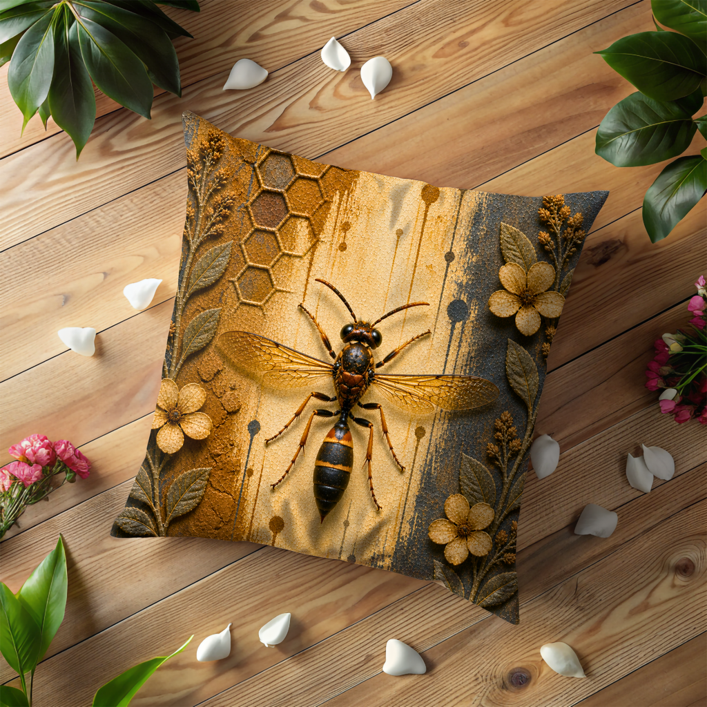 Wasp Insect Pillow Cover | Detailed Bug Art | Bold Nature Decor