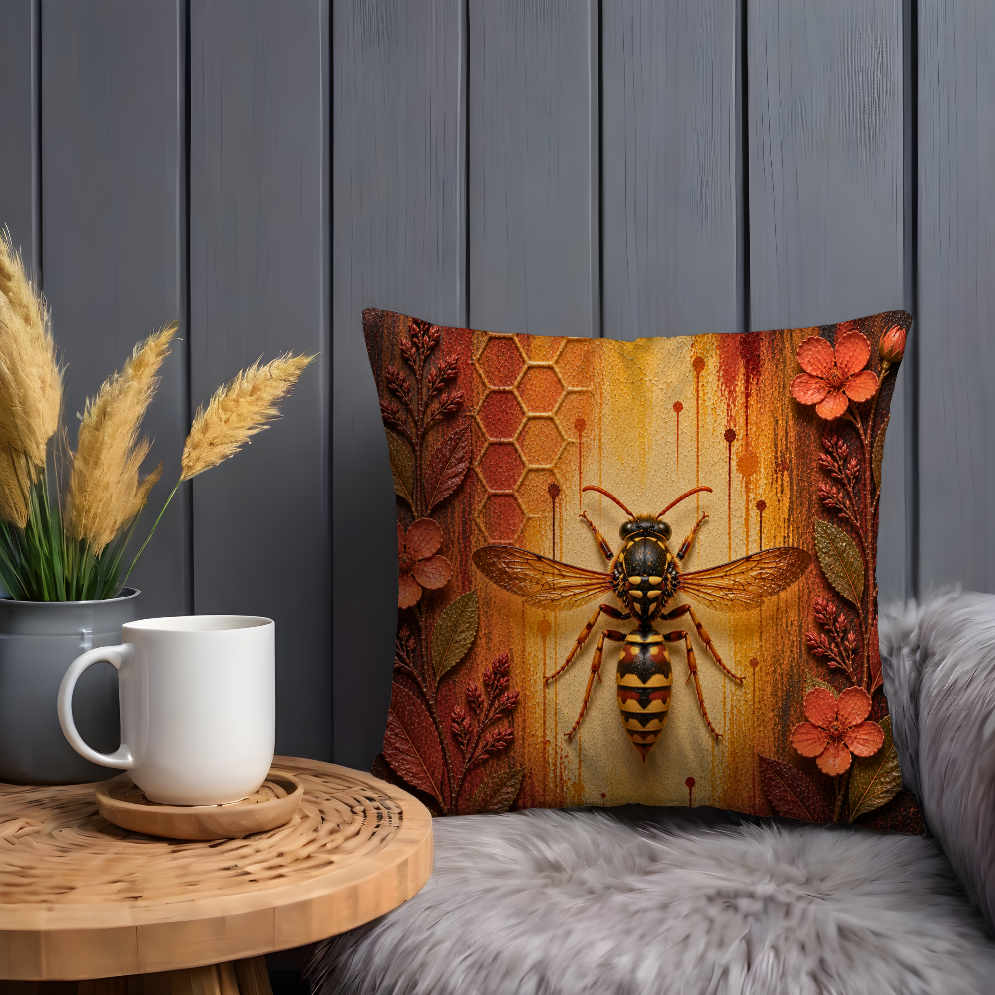 Wasp Insect Pillow Cover | Detailed Bug Art | Bold Nature Decor