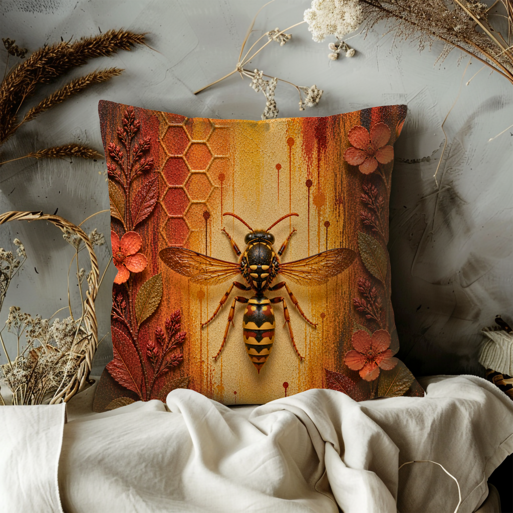Wasp Insect Pillow Cover | Detailed Bug Art | Bold Nature Decor