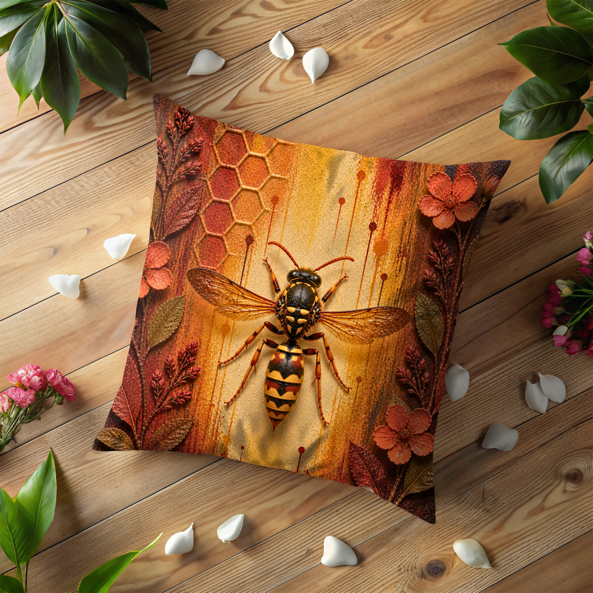 Wasp Insect Pillow Cover | Detailed Bug Art | Bold Nature Decor
