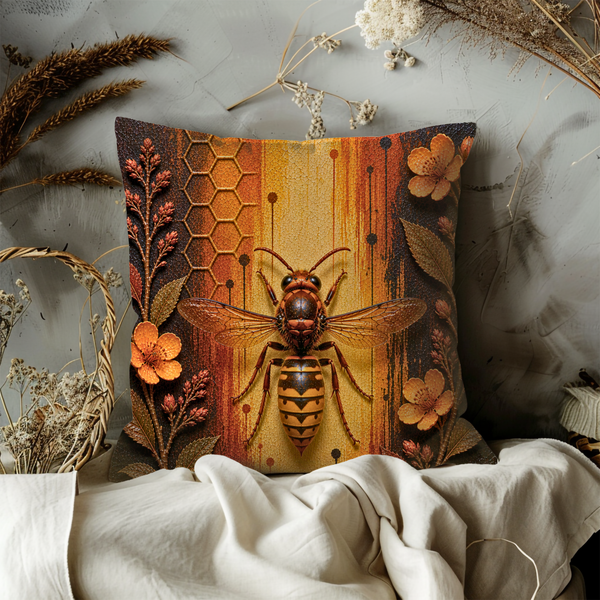 Hornet Pillow Cover – Orange Insect Art | Nature Decor