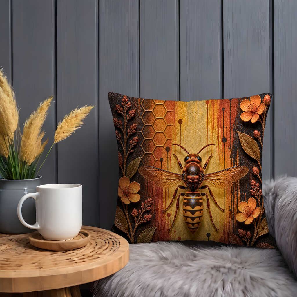 Hornet Pillow Cover | Orange Insect Art | Nature Decor