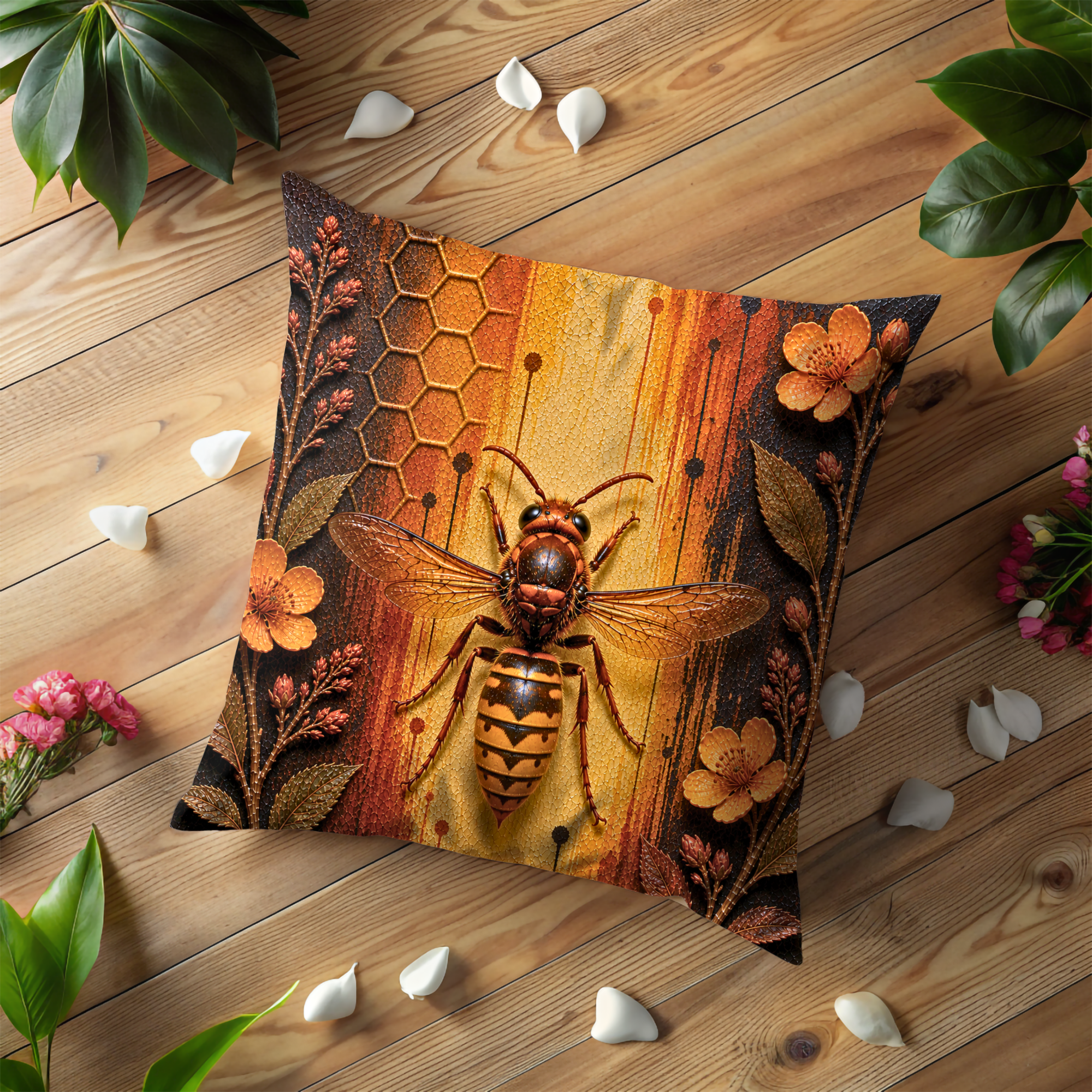 Hornet Pillow Cover | Orange Insect Art | Nature Decor