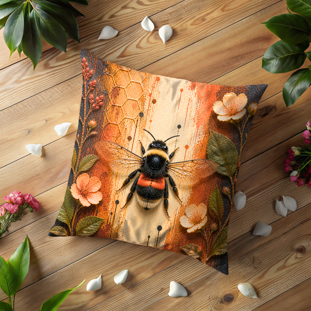 Bumblebee Pillow Cover | Detailed Insect Art | Vibrant Nature Decor