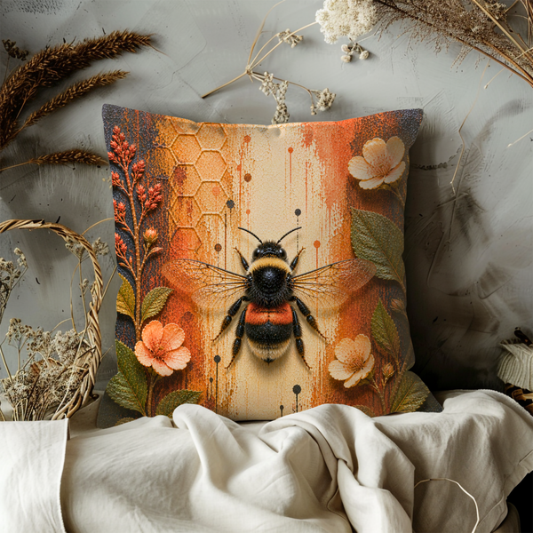 Bumblebee Pillow Cover – Detailed Insect Art | Vibrant Nature Decor