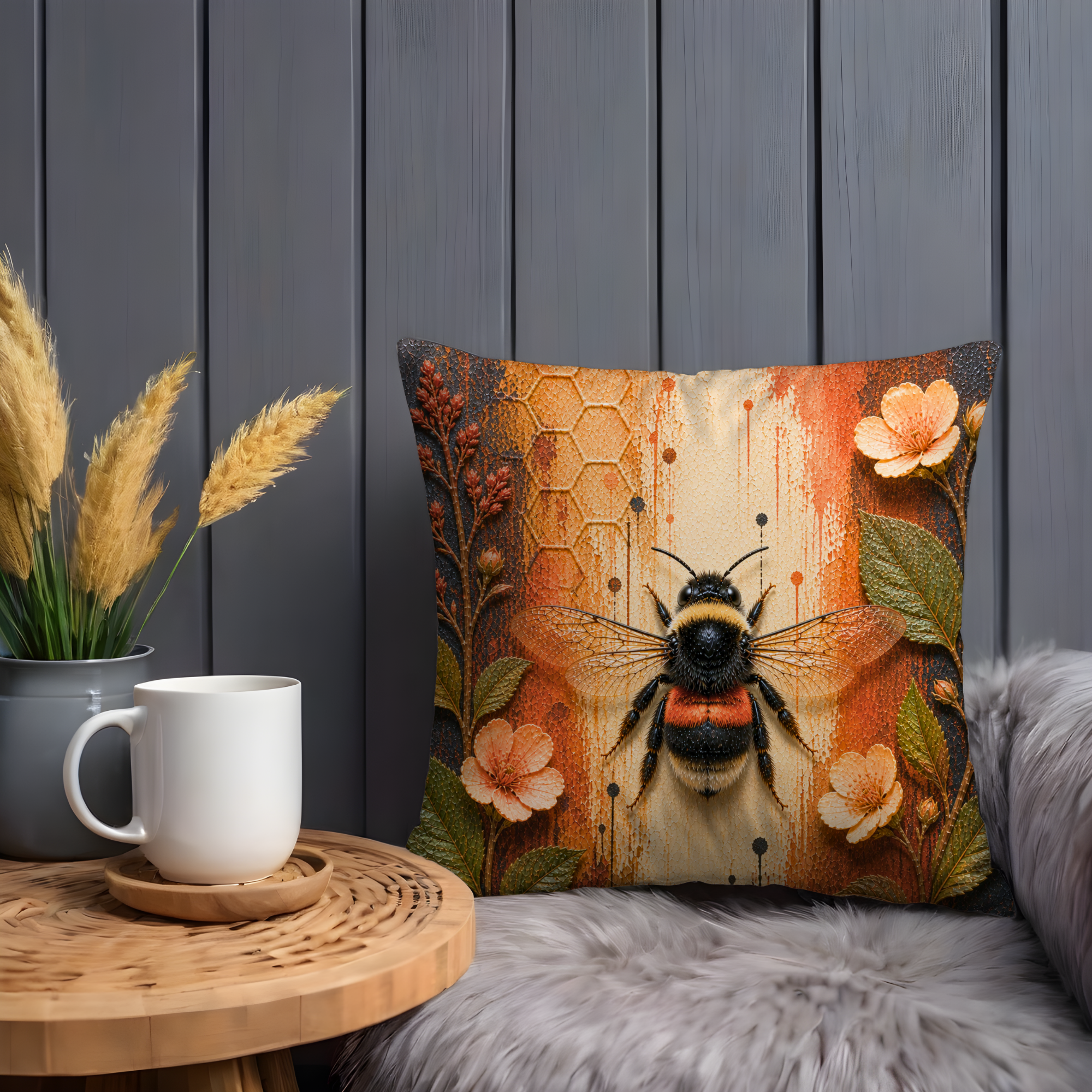 Bumblebee Pillow Cover | Detailed Insect Art | Vibrant Nature Decor