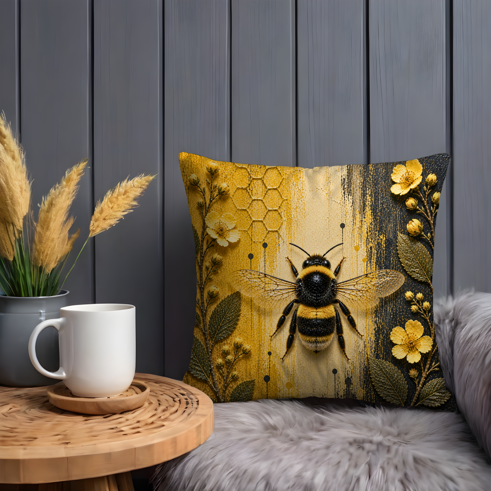 Bumblebee Pillow Cover | Detailed Insect Art | Vibrant Nature Decor