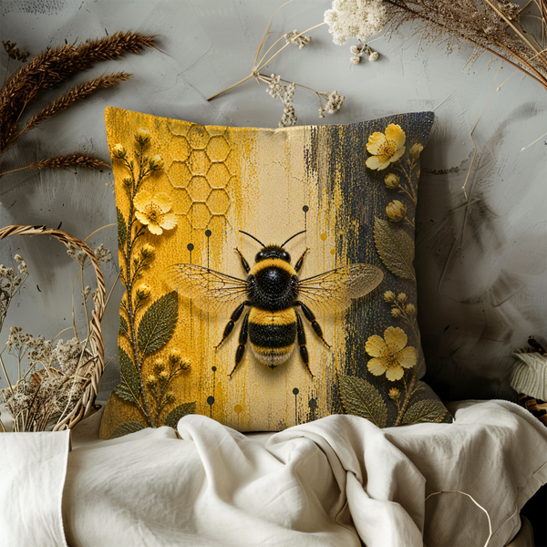Bumblebee Pillow Cover – Detailed Insect Art | Vibrant Nature Decor