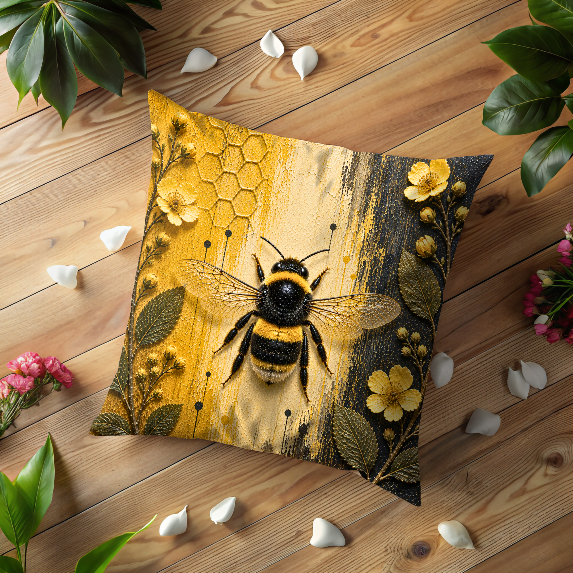 Bumblebee Pillow Cover | Detailed Insect Art | Vibrant Nature Decor