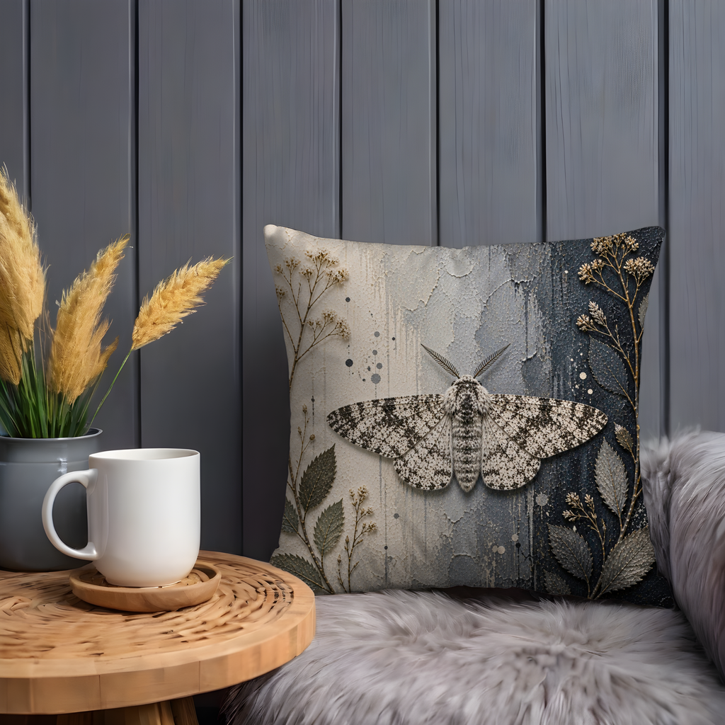 Moth Pillow Cover | Textured Nature Art | Neutral Decor