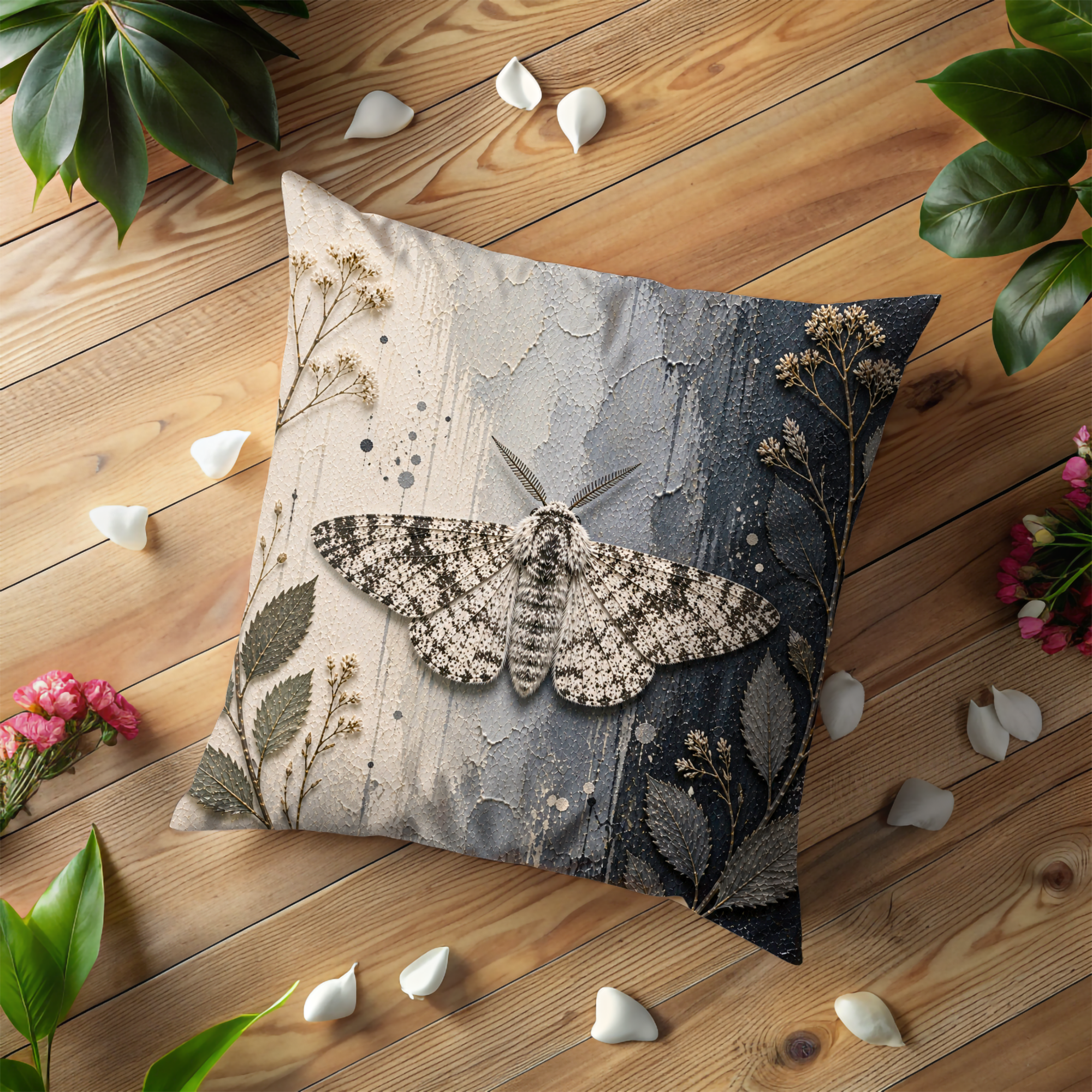 Moth Pillow Cover | Textured Nature Art | Neutral Decor