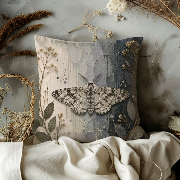 Moth Pillow Cover – Textured Nature Art | Neutral Decor