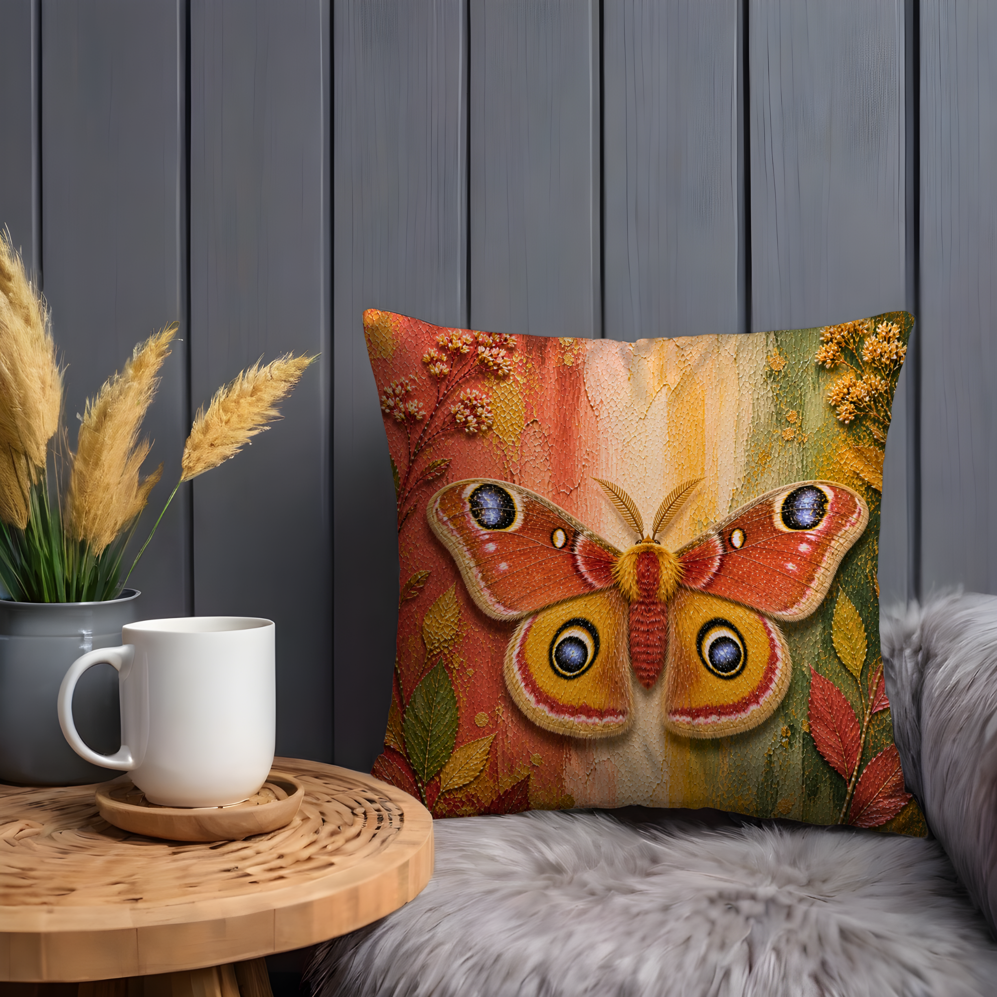 Moth Butterfly Pillow Cover | Vibrant Insect Art | Bold Nature Decor