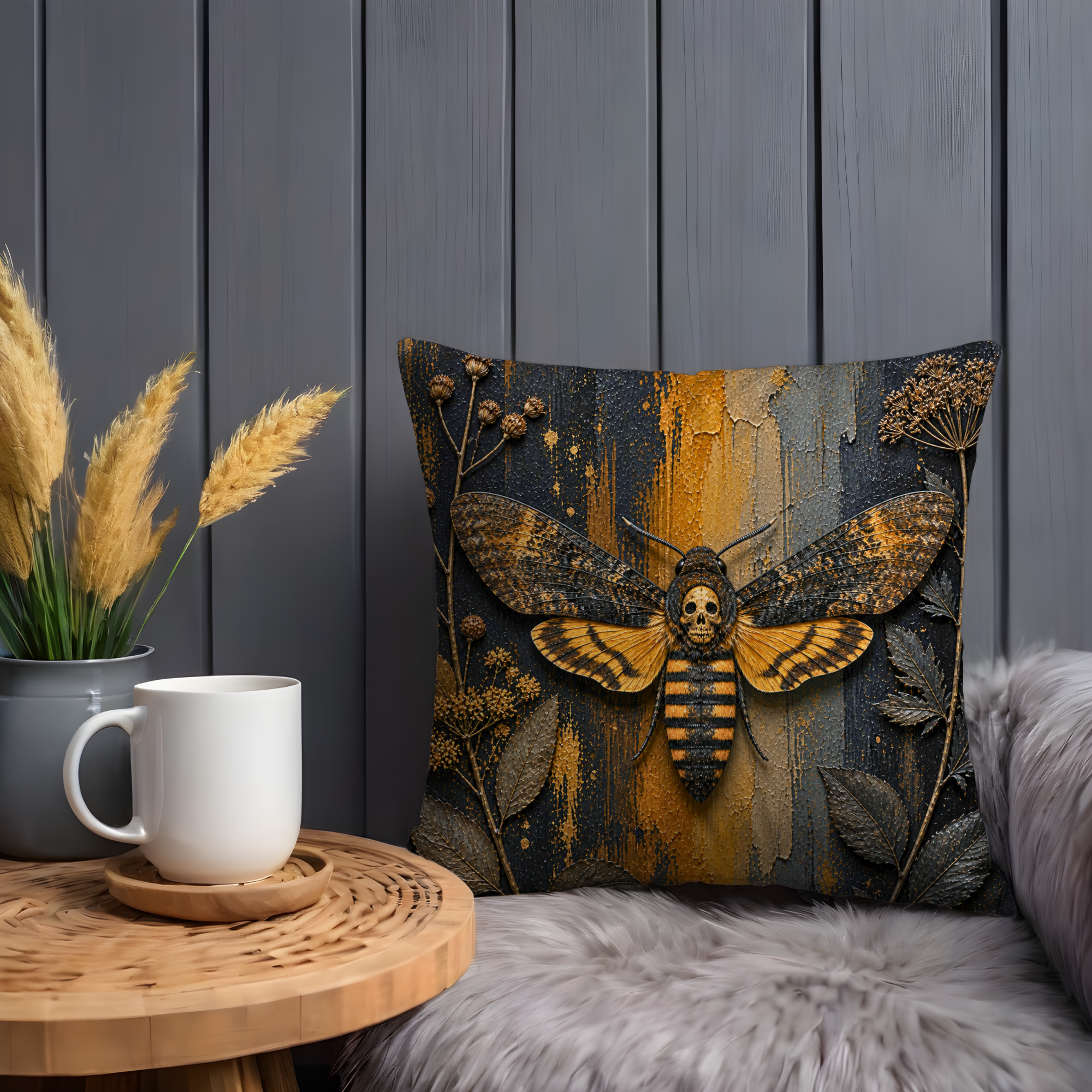 Death's Head Hawkmoth Pillow Cover | Dark Moth Art | Nature Decor