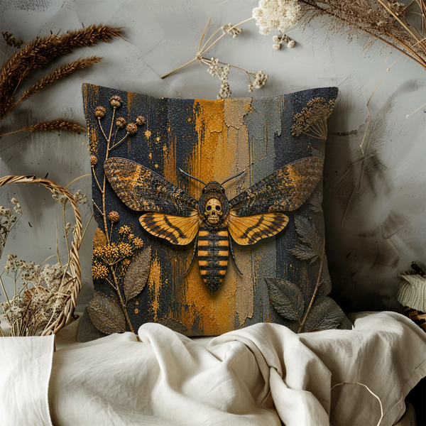 Death's Head Hawkmoth Pillow Cover – Dark Moth Art | Nature Decor